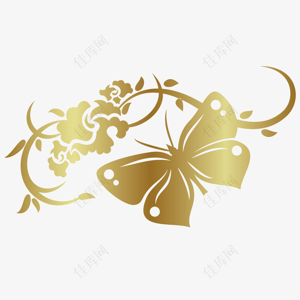 金色蝴蝶花朵装饰素材