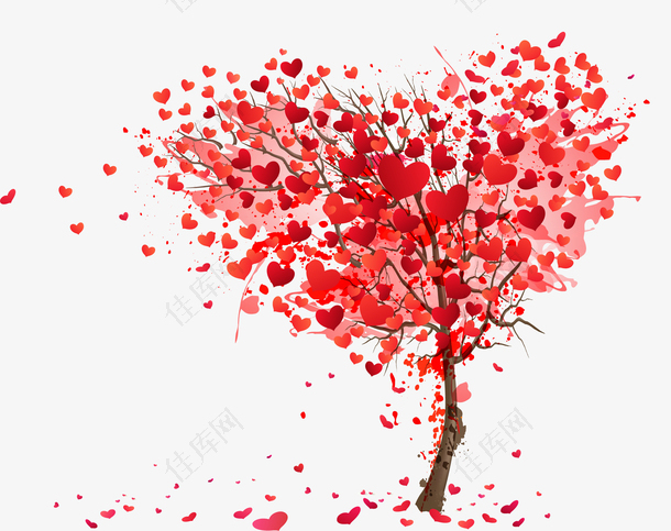 抽象红色心形小树图案
