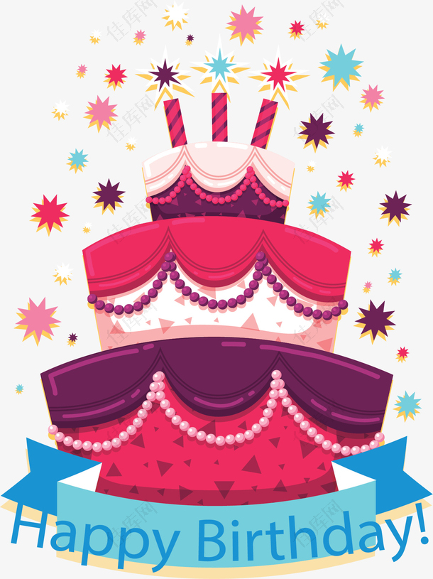 粉红色三层生日蛋糕