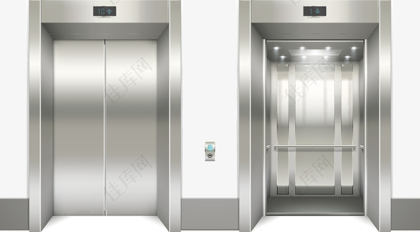 两个银色的电梯矢量图