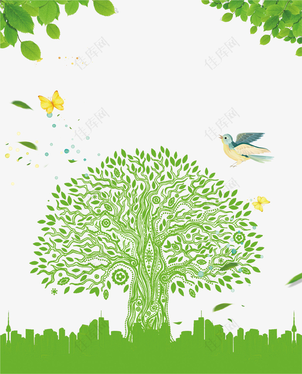 绿色创意春季小树免抠