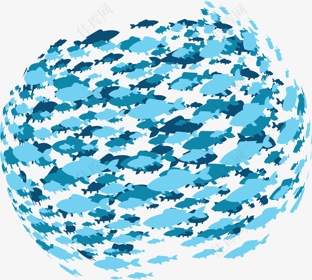 组成球形的蓝色鱼群
