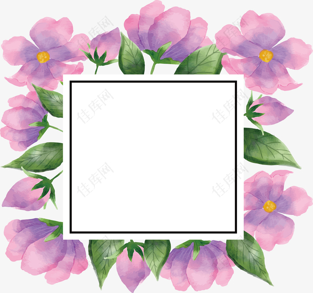 紫色水彩花朵相框