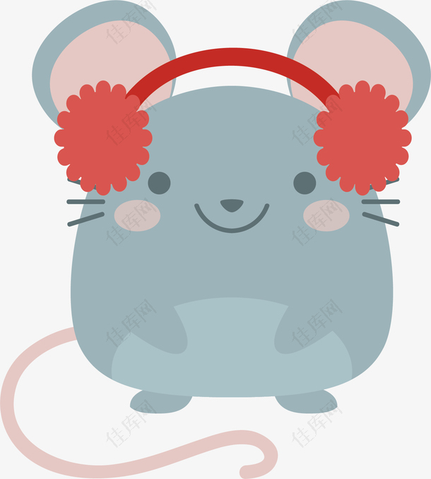 矢量图戴着耳暖的可爱小老鼠