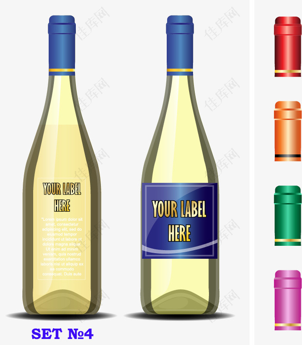 不同颜色酒瓶包装