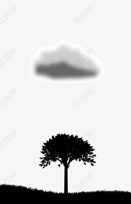 云朵树木黑色剪影矢量图