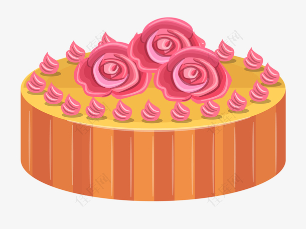 手绘玫瑰花奶油金色单层圆形蛋糕