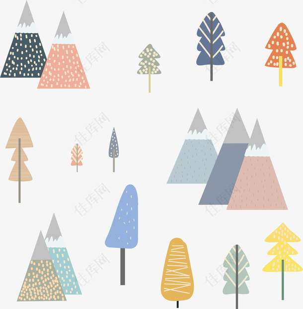 色彩大山和树树