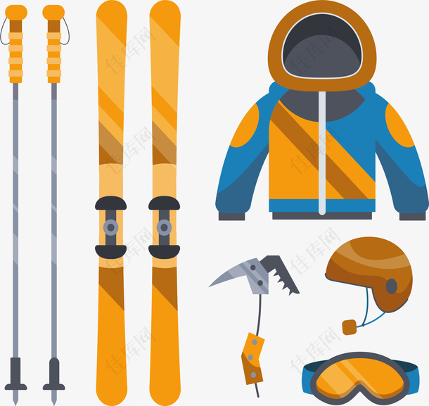 黄色的冬季滑雪套装