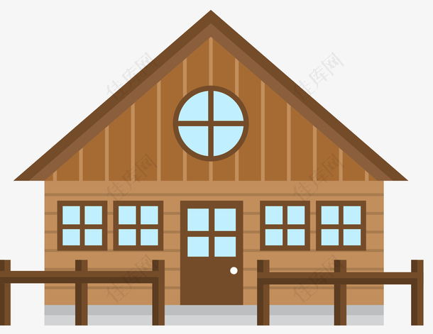 矢量坡屋顶扁平小木屋