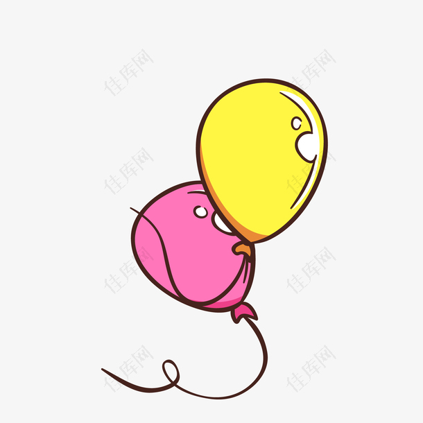 红黄色飞舞的卡通气球