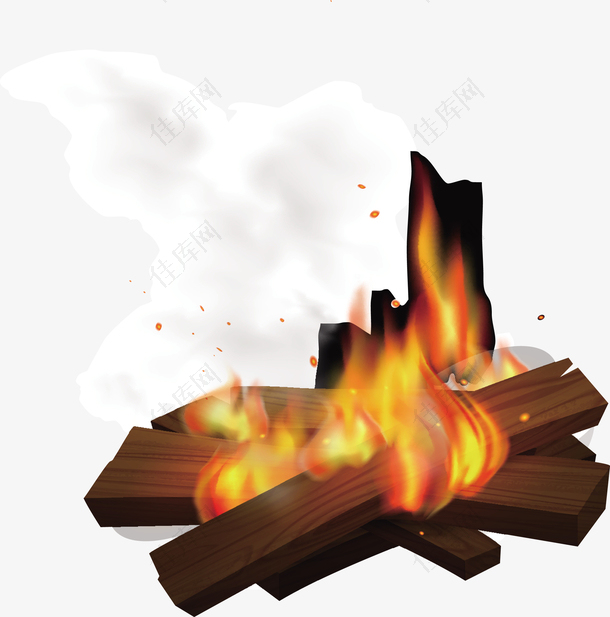 一堆矢量燃烧的木头