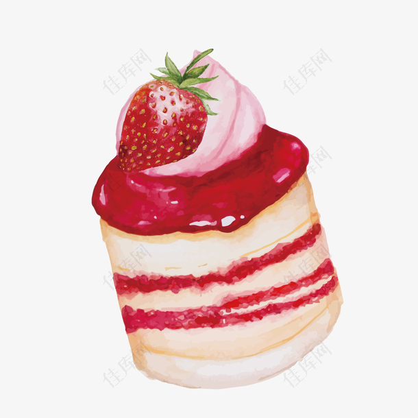 卡通水彩手绘草莓蛋糕