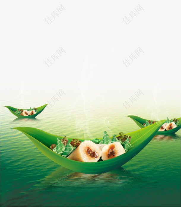 绿色清新粽子龙舟端午海报