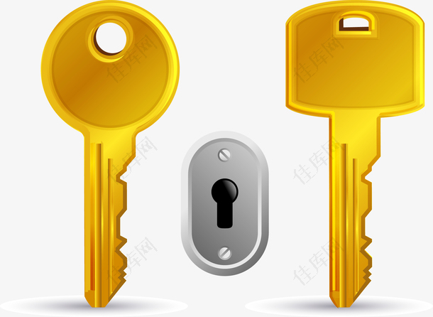 金色钥匙与锁孔矢量素材下载