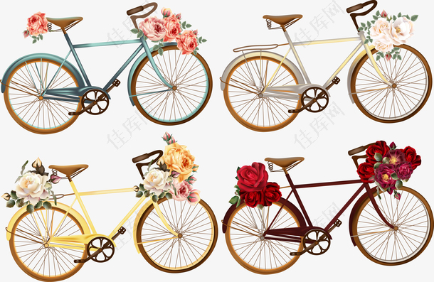 四辆唯美花卉自行车