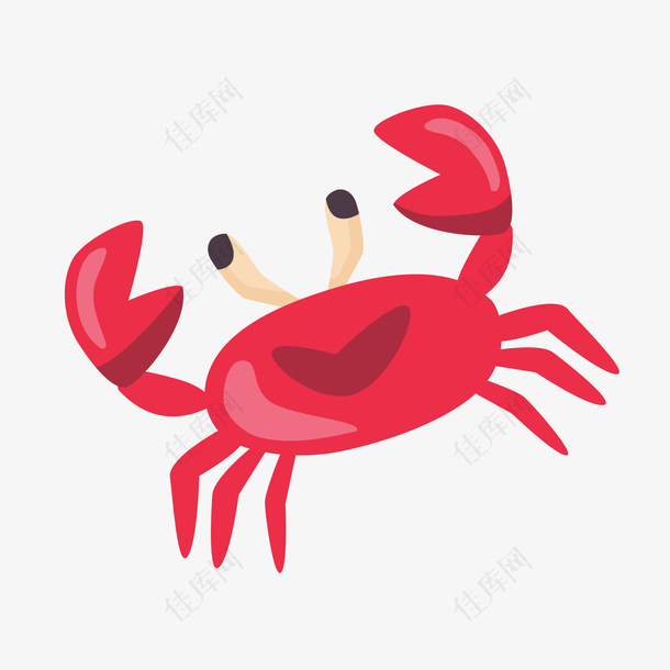 矢量手绘海边红色螃蟹