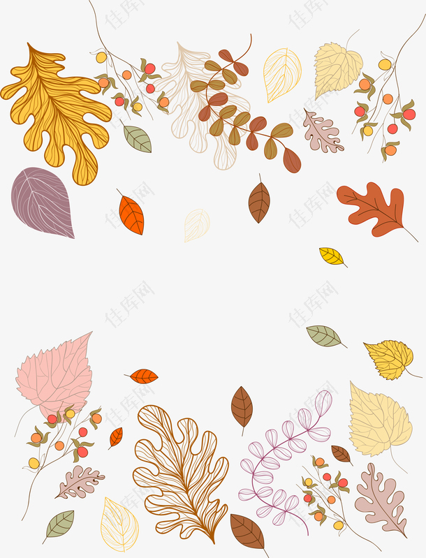 手绘秋季树叶边框装饰图案