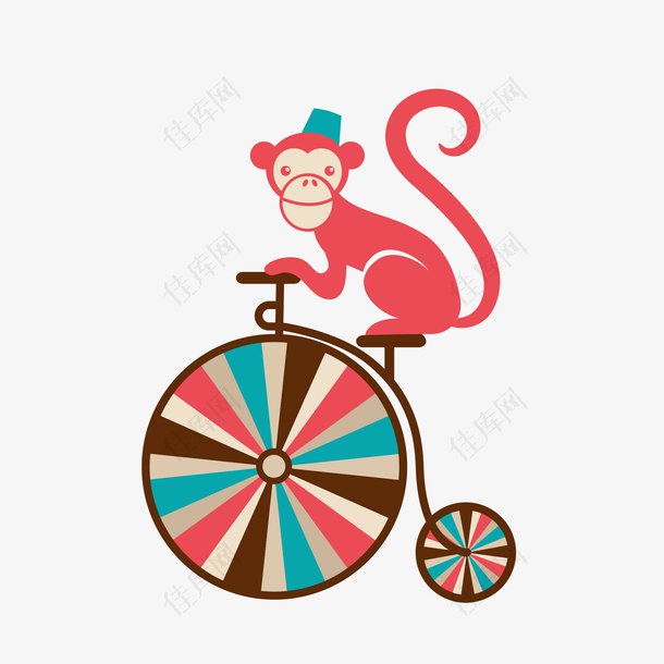 矢量手绘游乐场猴子骑车