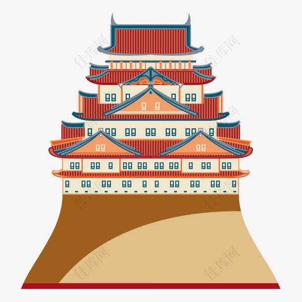 手绘日本宫殿建筑旅游景点矢量