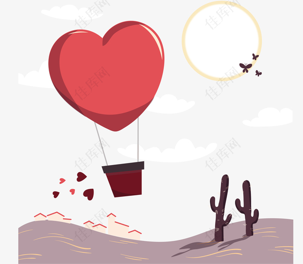 沙漠中的爱心热气球