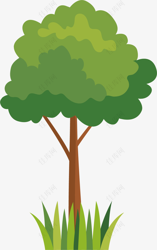 矢量图青草和绿树
