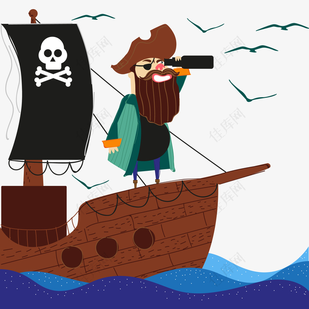 创意大海上的海盗船长矢量
