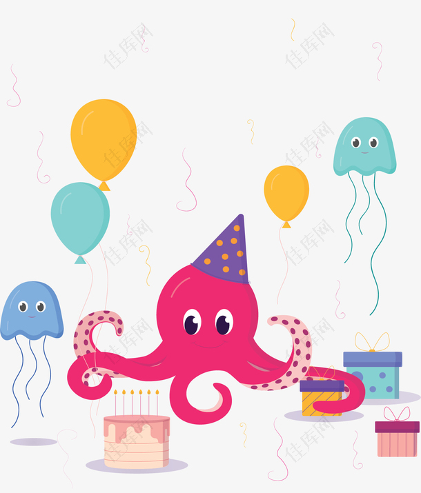 生日派对粉红章鱼