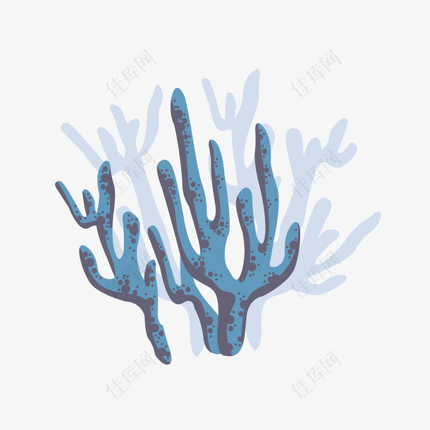 矢量卡通深色海藻树枝海底世界珊