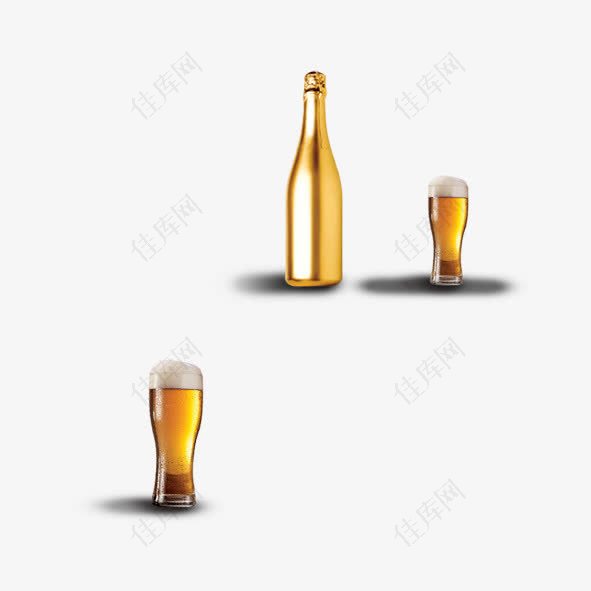 金色酒瓶和啤酒
