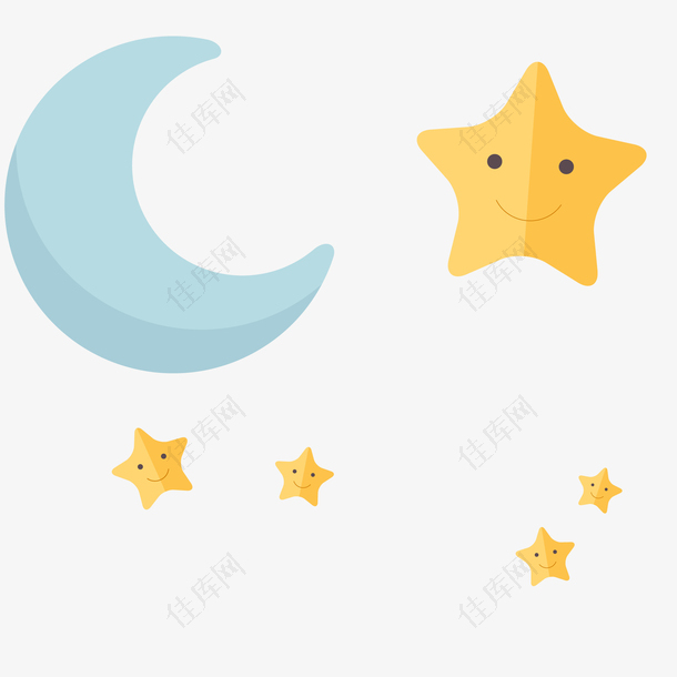 夜晚的月亮星星矢量图
