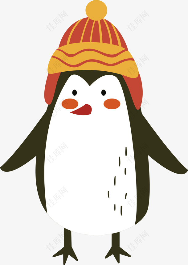 戴帽子的可爱冬天企鹅