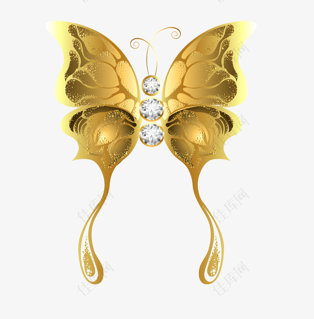 手绘金色蝴蝶唯美装饰素材