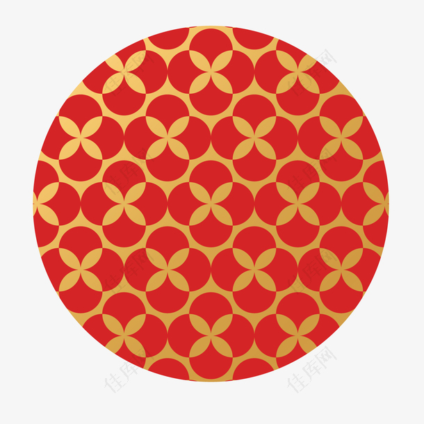 红色圆形传统富贵图案元素