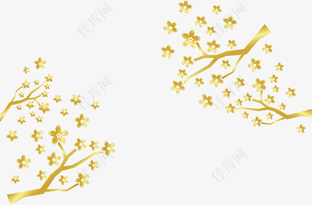精美长在树枝上的金色梅花矢量图