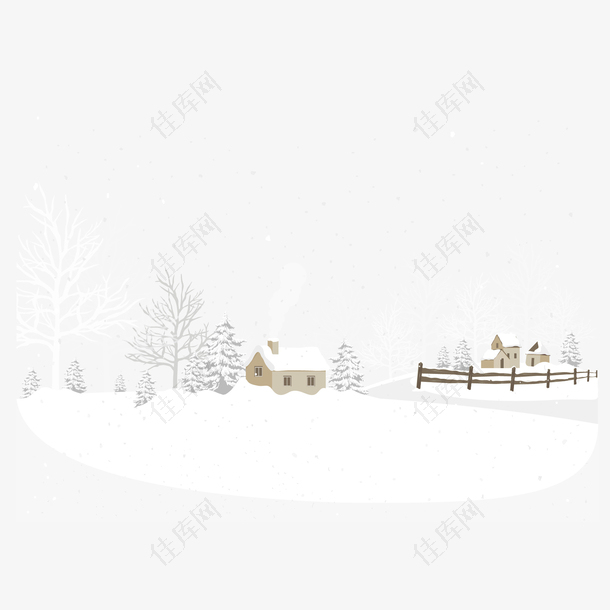 冬天下雪的美丽乡村风景矢量免抠