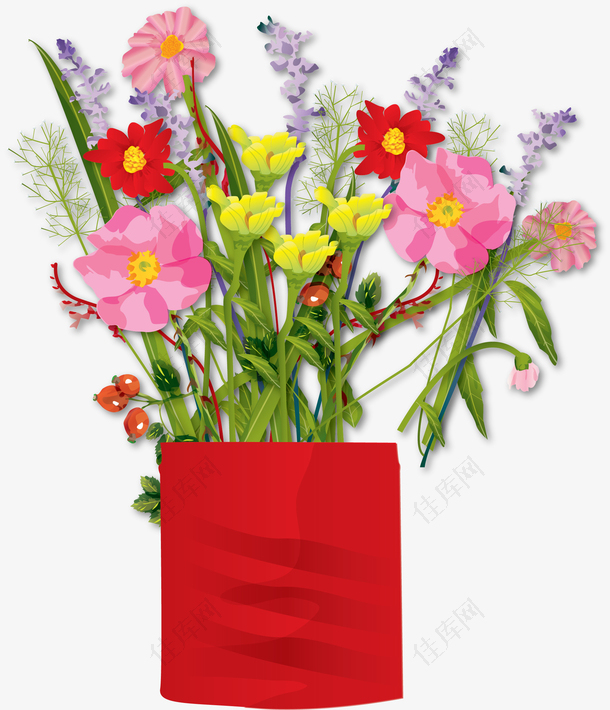 扁平化插在花瓶里的鲜花