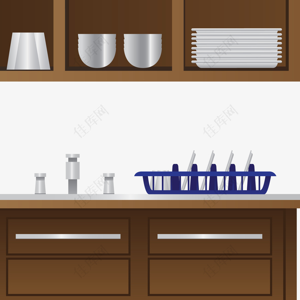 厨房橱柜设计矢量图