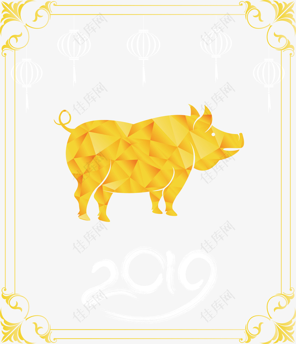 金颜色的猪和边框