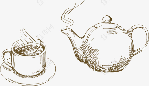 手绘茶壶茶杯