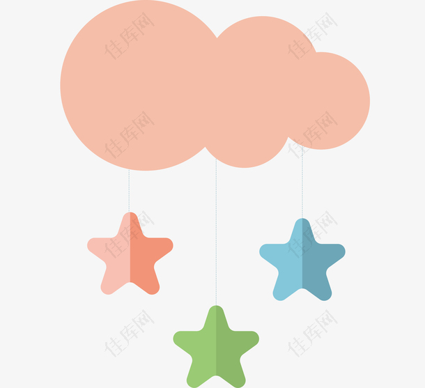 可爱粉红色的云朵吊着星星矢量图