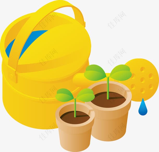 浇水桶和花盆植物