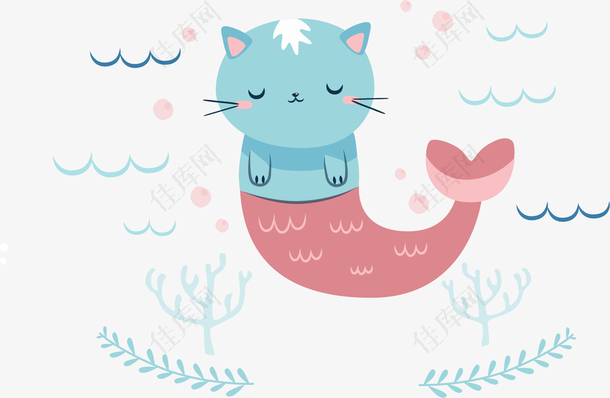 可爱卡通小猫美人鱼