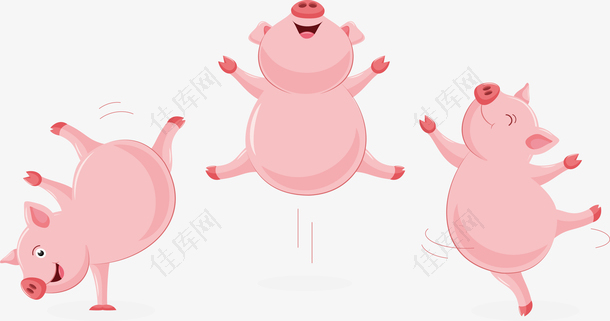 三只粉红色的小猪矢量图