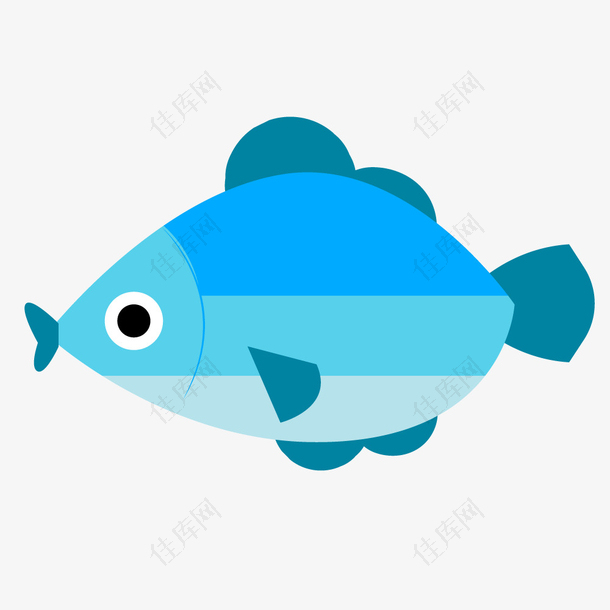 蓝色彩鱼手绘卡通鱼类水族矢量素