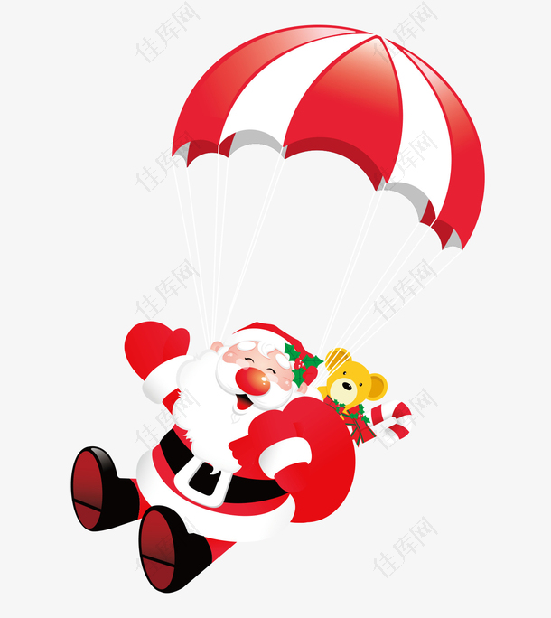 圣诞老人背着礼物跳伞