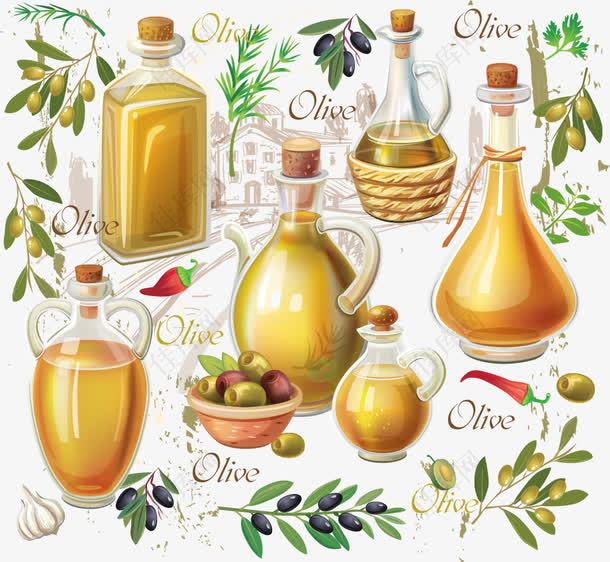 矢量橄榄油和橄榄果