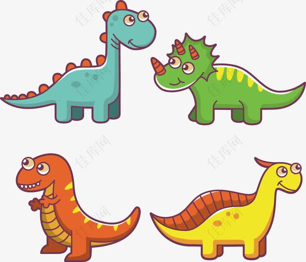 矢量手绘4只卡通恐龙