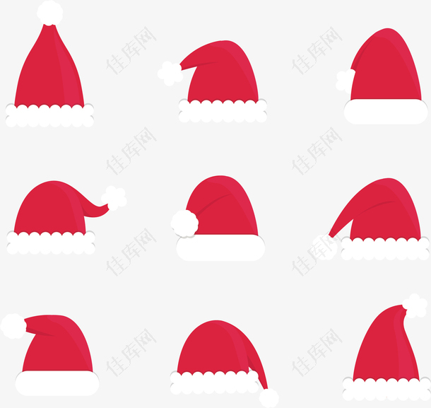 排列红色圣诞帽矢量图