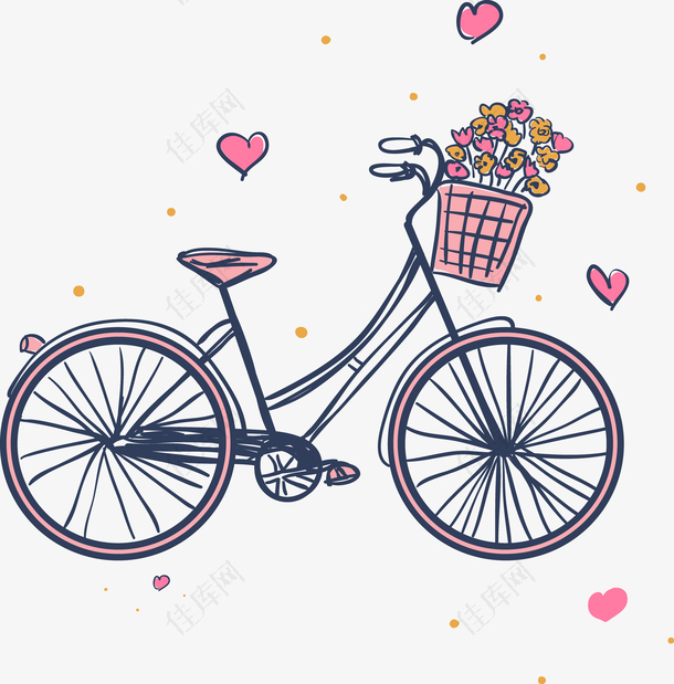 粉色自行车和花篮